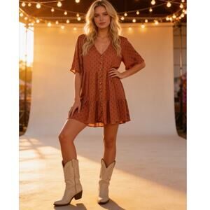 NWT Sisstrevolution Terracotta Babydoll Mini Dress - Size M - MSRP $56